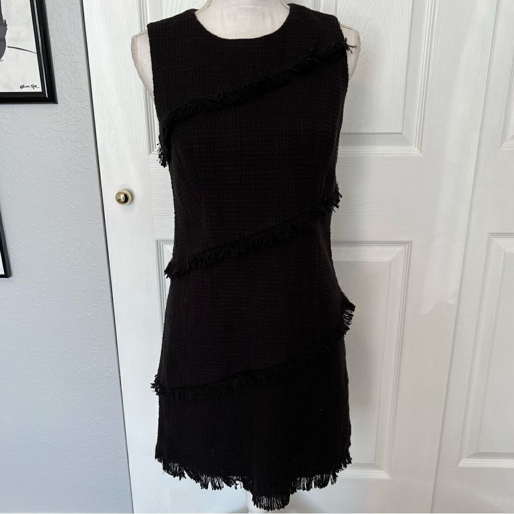 Ann Taylor Black Sleeveless Dress with Fringe Size 6 Petite